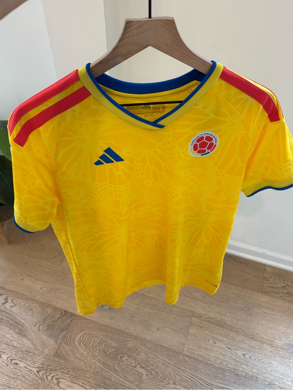 adidas Yellow Soccer Jersey with Red & Blue Details